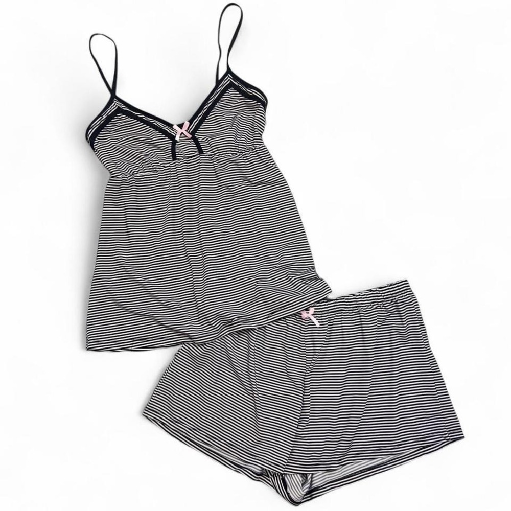 Laura Ashley Striped Cami & Shorts‎ Babydoll Pajama Set Size Medium Sleepwear